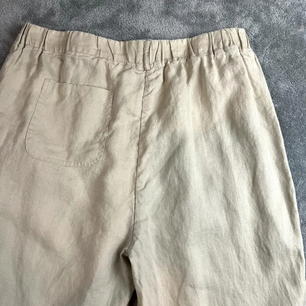 Quince Pants Womens M 100% Linen Career Minimalist Lightweight Stretch Waistband